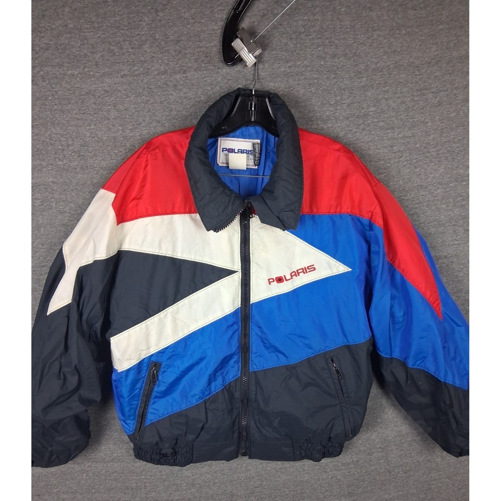 Vintage‎ Polaris Jacket Mens Large Blue Red Full Zip Snowmobile USA Union Made